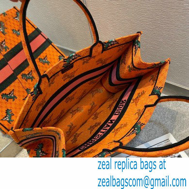 Dior Book Tote Bag in Multicolor Dragon  &  Fire Embroidery Orange 2021